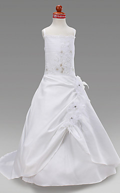 A-line Jewel Court Train Satin Flower Girl Dress