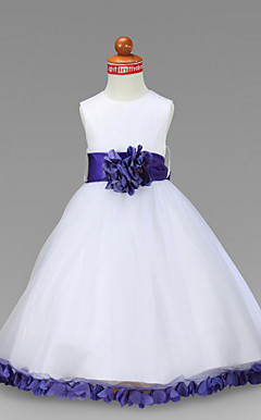 A-line Ankle-length Satin Flower Girl Dress