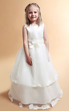 A-line Jewel Floor-length Satin Flower Girl Dress