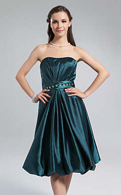 A-line Strapless  Knee-length Stretch Satin Bridesmaid Dress