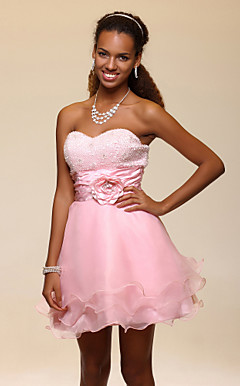 A-line Sweetheart Short/Mini Organza And Charmeuse Cocktail Dress