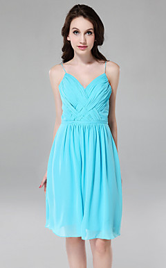 Sheath/ Column Spaghetti Straps V-neck Knee-length Chiffon Bridesmaid Dress