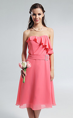 A-line Strapless Knee-length Chiffon Bridesmaid Dress With Ruffles
