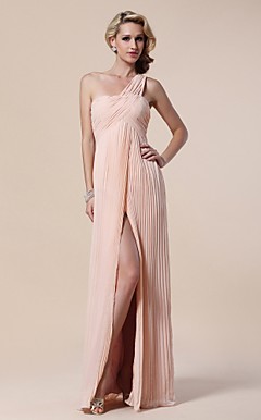 skjede / kolonne en skulder fotsid chiffon stretch satin kjole