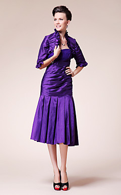Trumpet/Mermaid Strapless Knee-length Taffeta Mother of the Bride Dress With A Wrap