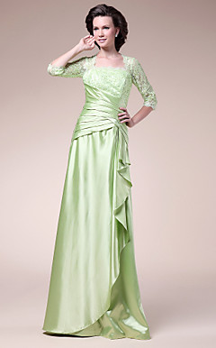 A-line Square Floor-length Stretch Satin Mother of the Bride Dress