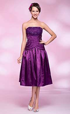 A-line Strapless Knee-length Stretch Satin Cocktail Dress