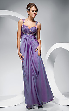 Sheath/ Column Straps Floor-length Chiffon Evening Dress