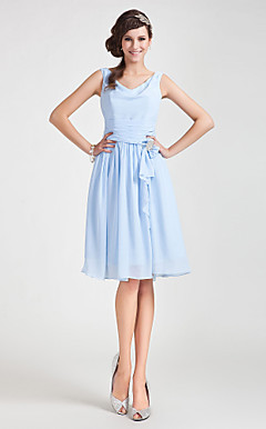 A-line Cowl Knee-length Chiffon Bridesmaid Dress