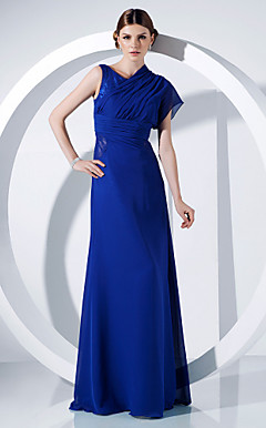 Sheath/Column Jewel Floor-length Chiffon And Lace Evening Dress