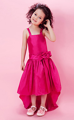 A-line Taffeta Asymmetrical Flower Girl Dress With Straps