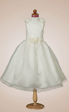 Ball Gown V-neck Tea-length Satin Flower Girl Dress
