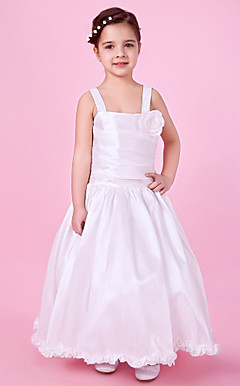 A-line Floor-length Taffeta Flower Girl Dress With Straps