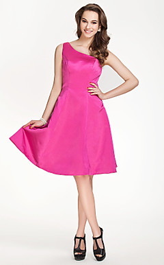 A-line One shoulder Knee-length Stain Bridesmaid Dress