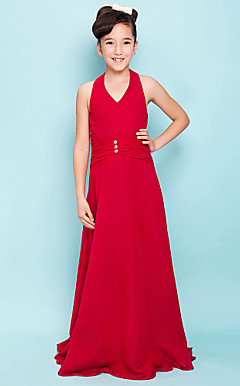 Sheath/Column Halter Floor-length Chiffon Junior Bridesmaid Dress