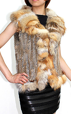 Genuine Rabbit Fur Knit Vest With Fox Fur Collar(More Colors)