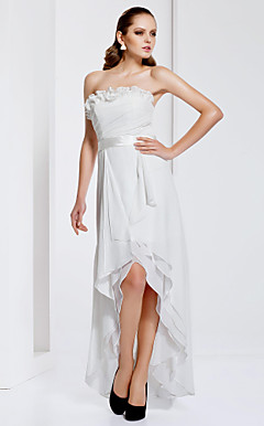 schede / kolom strapless asymmetrische chiffon avondjurk