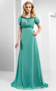 a-lijn scoop vloer-length chiffon en stretch satijnen avondjurk