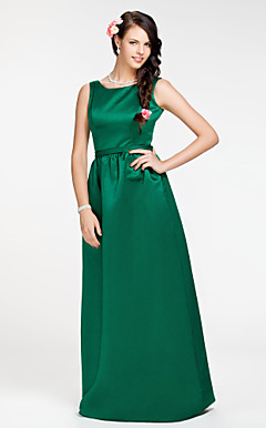 Sheath/Column Jewel Floor-length Satin Bridesmaid Dress