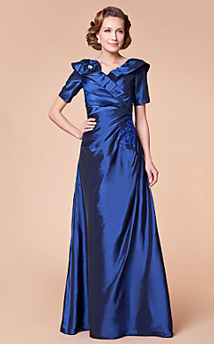 A-line V-neck Floor-length Taffeta Mother of the Bride Dress