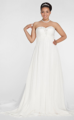 A-line Sweetheart Court Train Chiffon Plus Size Wedding Dress