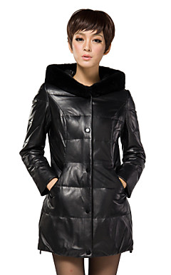 Dekbedden Gevuld met lange mouwen Rabbit Fur Collar Huwelijk / Career Lambskin Leather Coat (Meer kleuren)