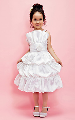 Ball Gown Straps Tea-length Satin Flower Girl Dress