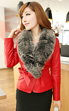 Met lange mouwen Fox bontkraag Career / Evening Lambskin Leather Jacket (meer kleuren)