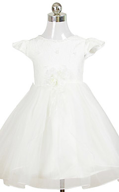 Lovely A-line Scoop Tea-length Satin Organza Flower Girl Dress