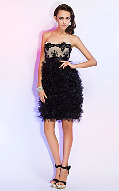 Sheath/Column Sweetheart Knee-length Tulle Cocktail Dress