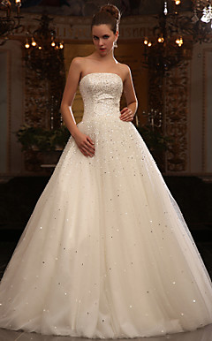vestido de novia de tul palabra de longitud una línea strapless