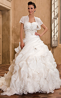 Ball Gown Sweetheart Strapless Chapel Train Organza Crystal Detailing Wedding Dress With A Wrap