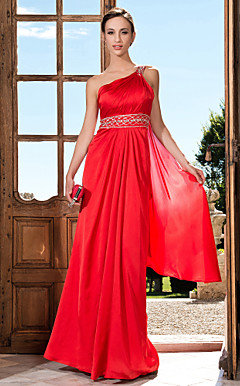 bainha / coluna de um ombro até o chão chiffon vestido de noite de cetim