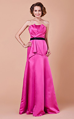 A-line Strapless Floor-length Satin Mother Of The Bride Dress