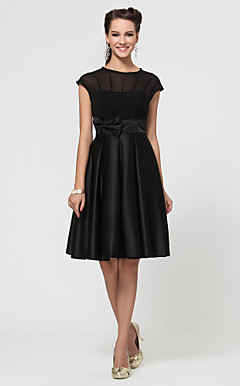 A-line Jewel Knee-length Chiffon And Satin Bridesmaid Dress With Bow(s)