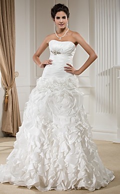 A-line Strapless Chapel Train Taffeta Wedding Dress