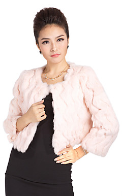 Lovely Long Sleeve Collarless Evening/Casual Rabbit Fur Jacket(More Colors)