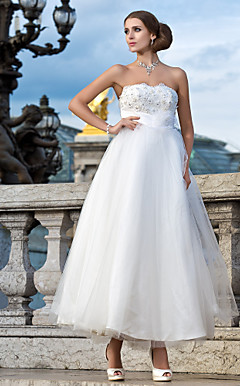Ball Gown Strapless Ankle-length Tulle Wedding Dress