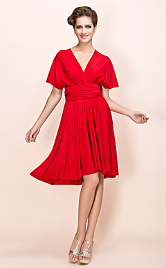 Sheath/Column Neckline Knee-length Stretch Satin Wrap Dress