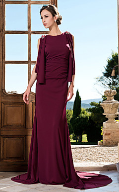 Trumpet/Mermaid Jewel Sweep/Brush Train Polyester Evening Dress