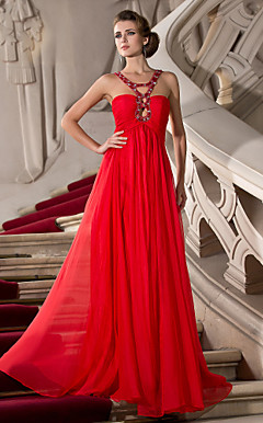 A-line Straps Floor-length Chiffon Evening Dress