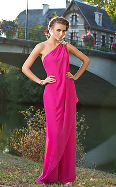 One Shoulder Floor-length Chiffon Pantsuit