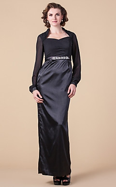 bainha / coluna rainha anne assoalho-comprimento de cetim stretch e mãe chiffon do vestido de noiva
