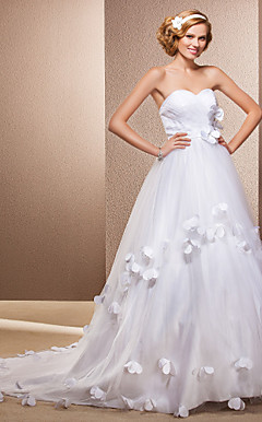 A-Line Sweetheart cappella treno tulle abito da sposa