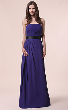 A-line Strapless Floor-length Chiffon Bridesmaid Dress