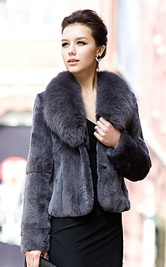 Met lange mouwen Bont van de Vos sjaalkraag Rex Rabbit Fur Casual / Office Jacket (meer kleuren)