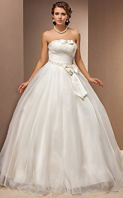 Ball kappe stroppeløs Tulle Floor-length Wedding Dress