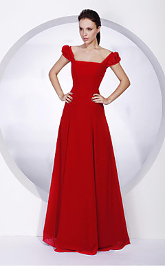 A-line Square Floor-length Juliet Chiffon Bridesmaid/ Wedding Party Dress