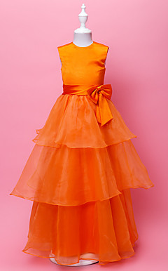 A-line Jewel Floor-length Satin And Organza Flower Gril Dress