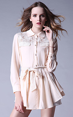 TS Lace Collar Três blusa de manga Quarters Com Fraldão